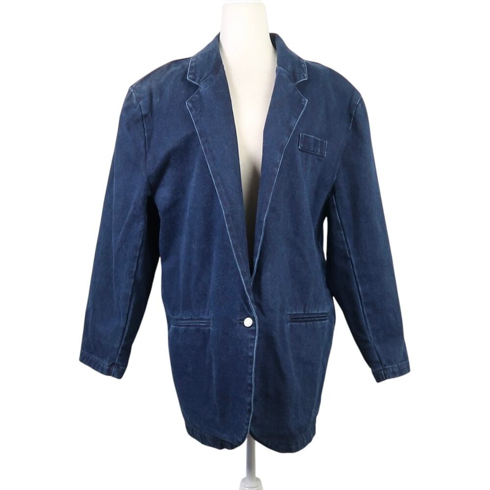 Vintage 90s Jeanjer Jeans dark wash blue denim blazer jacket L
